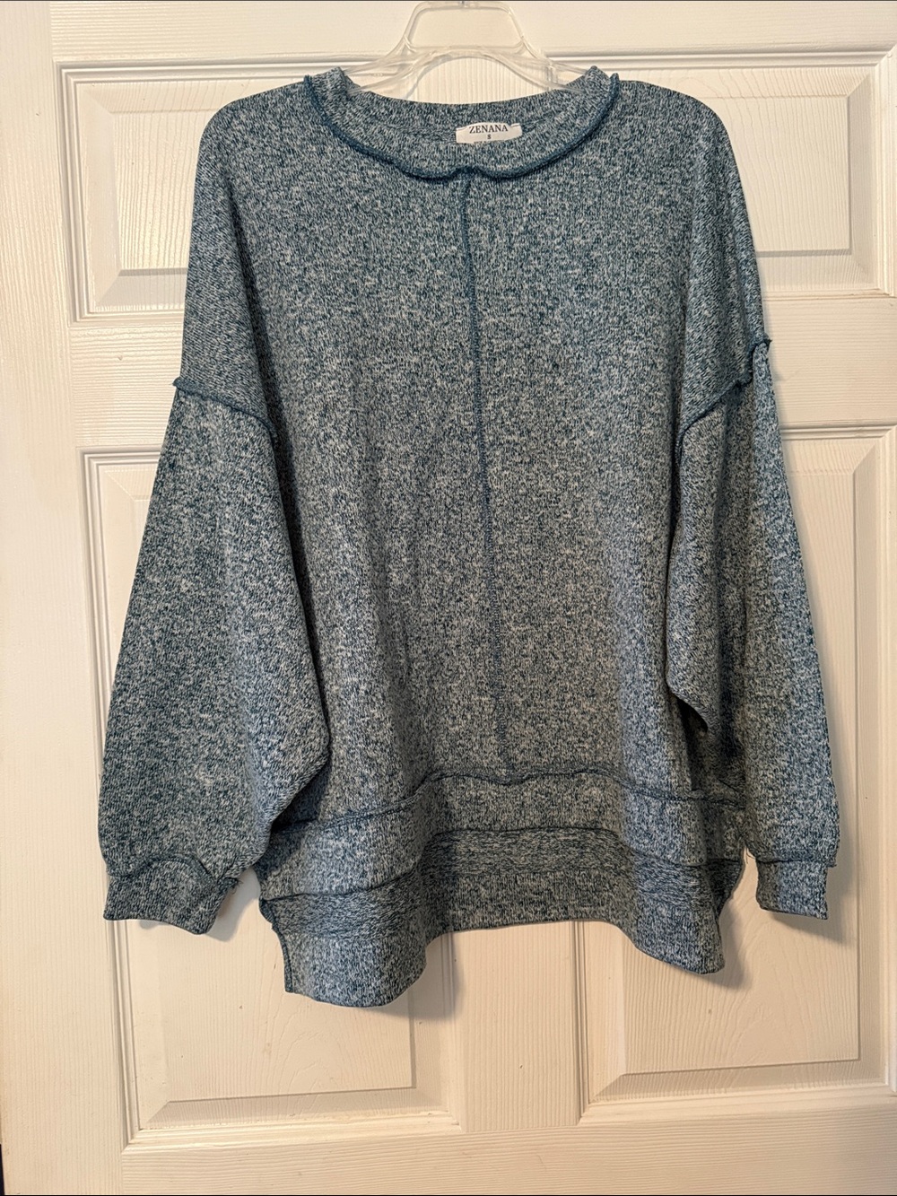Zenana Outfitters Heathered Blue Relaxed Crewneck Pullover